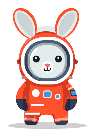 Cute rabbit orange astronaut suit, animal astronaut cartoon character. Adorable space bunny, kids space theme design vector illustrationのイラスト素材