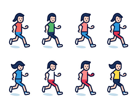 diverse runners exercising different outfits. Cartoon male female joggers motion. Healthy lifestyle jogging concept vector illustrationのイラスト素材