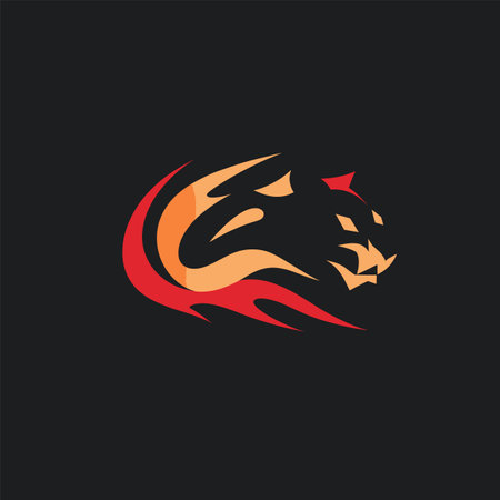 Elegant panther profile outlined against dark background, minimalist feline design, orange lines form sleek big cat. Stylish panther silhouette portrays strength grace, ideal modern decorのイラスト素材