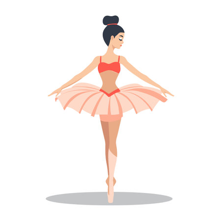 Female ballet dancer performing en pointe, wearing pink tutu leotard, elegant dance pose. Ballerina practicing ballet, standing tiptoe traditional ballet attire, isolated white background. Gracefulのイラスト素材