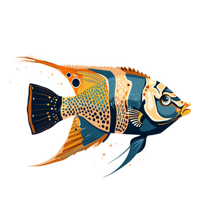 Colorful tropical fish vector illustration isolated white background. Vibrant marine life graphic...