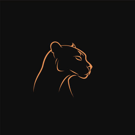 Elegant panther profile outlined against dark background, minimalist feline design, orange lines form sleek big cat. Stylish panther silhouette portrays strength grace, ideal modern decorのイラスト素材