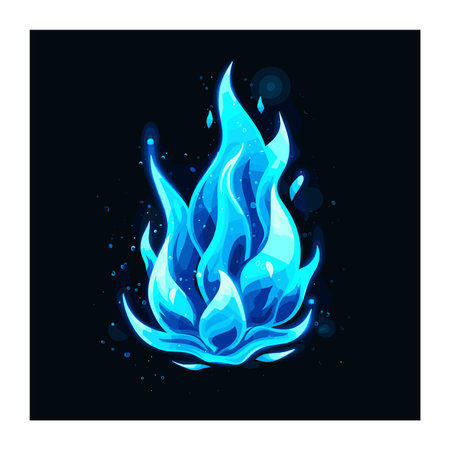 Blue fire flames engulfed intense, bright blaze. Vibrant blue cyan tones depicting energetic combustion. Graphic representation fire magical, fantasy aesthetic black backgroundのイラスト素材