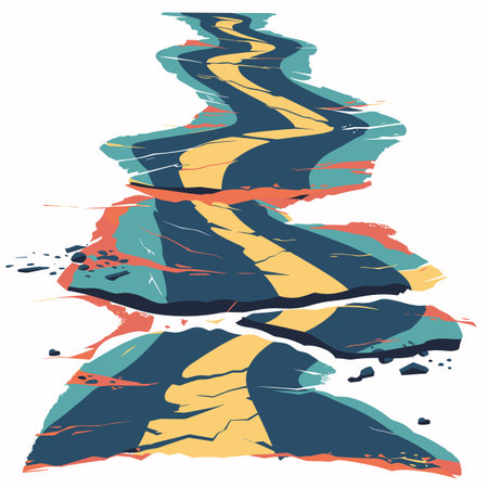 Abstract colorful shapes resembling geological layers artistic representation land forms. Multicolored abstract design might evoke feelings dynamic earth movements. Artistic interpretation layeredのイラスト素材