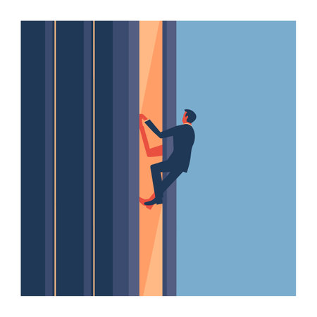 Businessman climbing between two walls. Corporate challenge concept. Business strategy success metaphorのイラスト素材