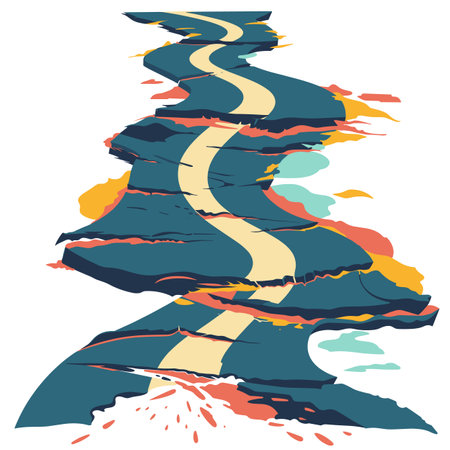 Abstract colorful river flowing through mountainous landscape, depicting natural beauty, tranquility, outdoor scenery. Artistic representation nature flowing water, dynamic shapes, vibrant colorsのイラスト素材