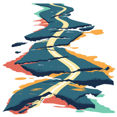 Abstract colorful illustration depicting stylized road map concept winding paths. Artistic representation journey concept, travel routes using bold drips strokes. Colorful metaphor various lifeのイラスト素材