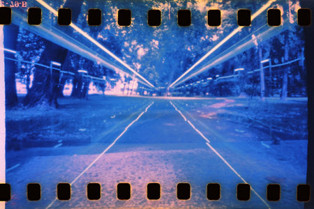 Pinhole photography on color film in the parkの写真素材