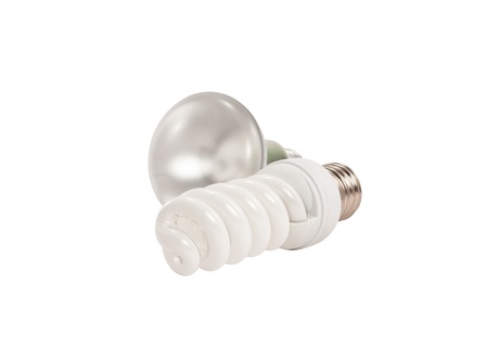 Energy saving light bulb and bulb isolatedの写真素材