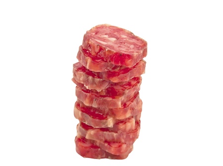 Slices of smoked sausage in the shape of the towerの写真素材