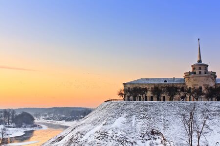 Winter landscape of New Castle in Grodno, Belarus