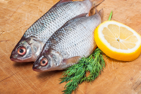 Fresh fish with slice of lemon and dill
