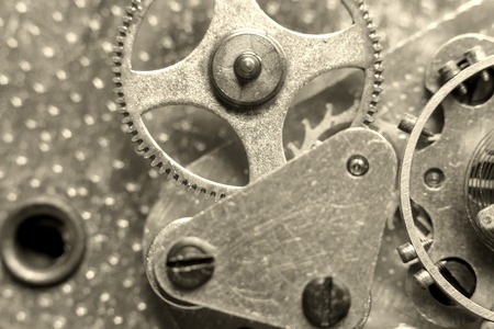 Clockwork Background. Clock Watch Mechanism With Gears Macro