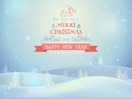 Winter landscape background. Retro Christmas card. There is place for your text.のイラスト素材