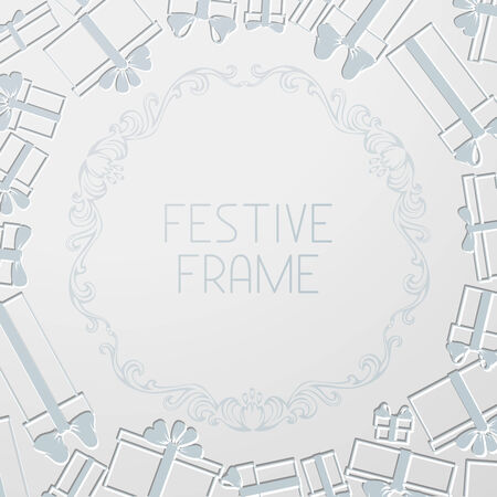 Gift boxes and ornate design elements. There is place for your text in the center.のイラスト素材