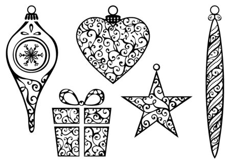 Five festive elements isolated on white background. Ornate objects for your Christmas design. EPS 8.のイラスト素材