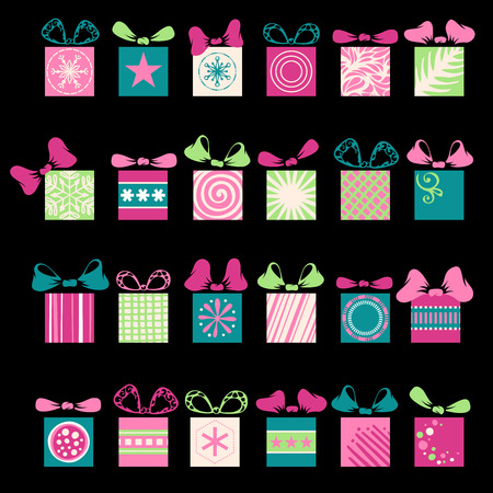 24 various graphic box for your design isolated on black background. Gifts and background are on separate layers. EPS 8.のイラスト素材