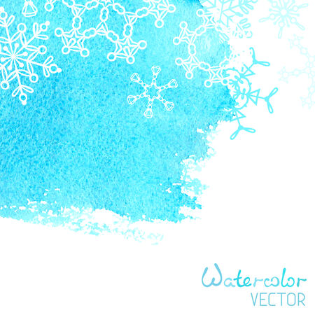 White snowflakes on blue watercolor background. There is place for your text.のイラスト素材
