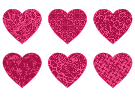 Six various vintage hearts isolated on white background. Vector elements for your Valentine's design. EPS 8.のイラスト素材