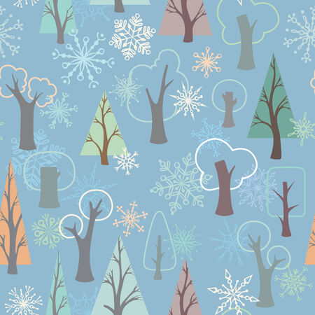 Ornate trees and snowflakes on blue background. EPS 8.のイラスト素材
