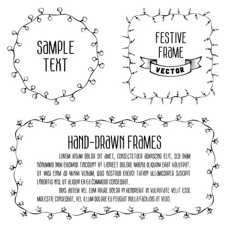 Hand drawn festive lights. There is place for your text in the center.のイラスト素材