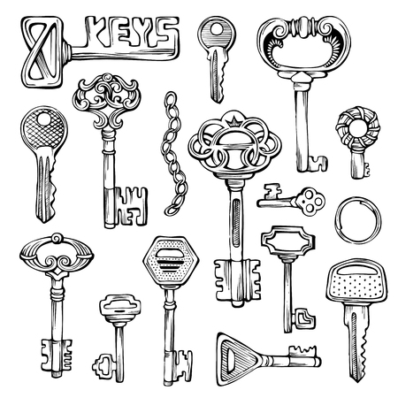 Hand-drawn objects isolated on white background. Black and white illustration.のイラスト素材