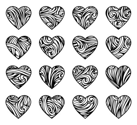 Various vintage hearts isolated on white background. のイラスト素材
