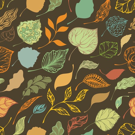 Ornate autumnal leaves on brown background. のイラスト素材