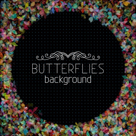 Set of various butterflies on black background. There is place for youe text in the center.のイラスト素材