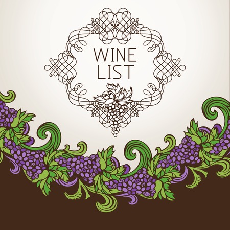 Vintage grapes ornament with calligraphy elements. There is place for your text on the top.のイラスト素材