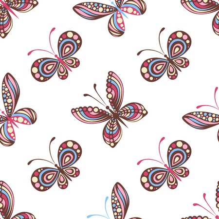 Seamless pattern of butterflies. Various ornate elements on white background.のイラスト素材
