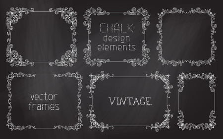 Vector set of chalk calligraphic frames. Page decoration and vintage frames on chalkboard background.のイラスト素材