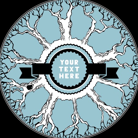 Hand-drawn trees on round background for your design.のイラスト素材