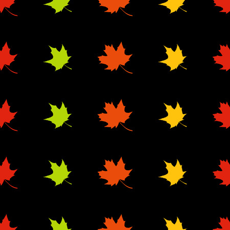 Vector seamless autumn pattern. Maple leaves on black background.のイラスト素材