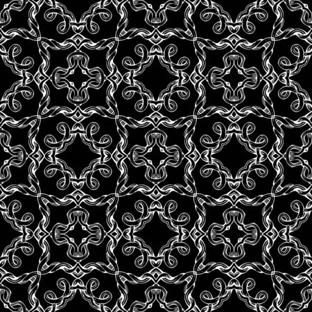 Seamless geometric pattern. Black and white hand-drawn texture. Various vintage elements.のイラスト素材