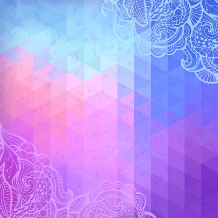 Grunge background of geometric shapes with place for your text. Colorful mosaic square banner. Retro triangle paper texture.  のイラスト素材