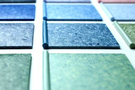 Samples of commercial colored linoleum. For use in public places.