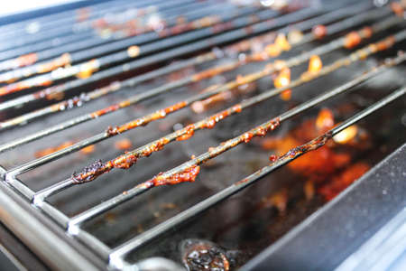 Fat and meat residues on the wire shelf after cooking.の写真素材