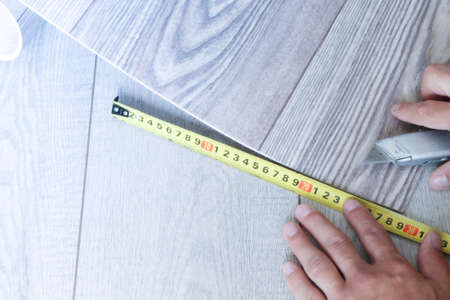 Linoleum roll with wood texture, shot from aboveの写真素材