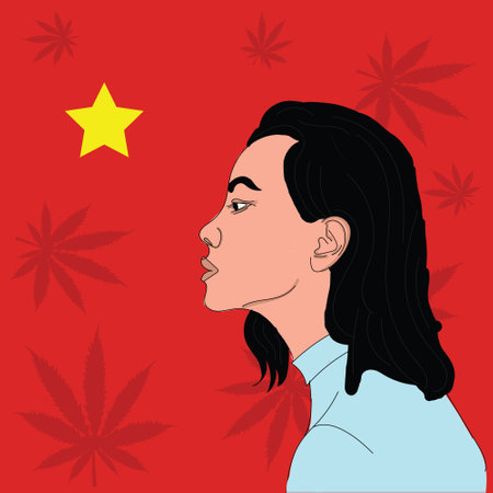Woman on background of the flag of vietnam.のイラスト素材