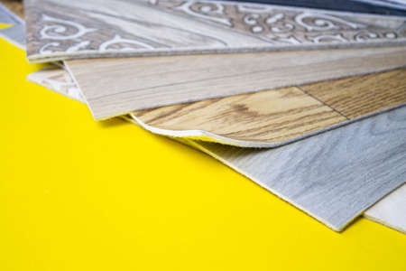 Floor covering - linoleum. The floor covering is rolled. Selection of samples of linoleum in the store. Types of flooring.の写真素材