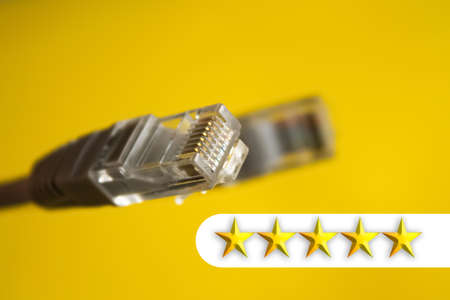 Internet cable with marks on the quality of the connection. Internet connection assessment. Rating...