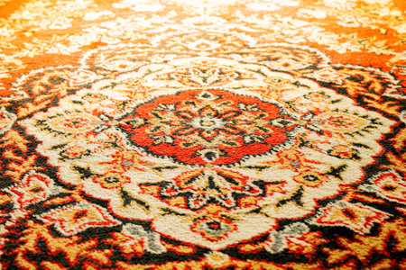 Wall carpet. Red carpet with an abstract pattern. Retro interior. Design of apartments in the USSR.