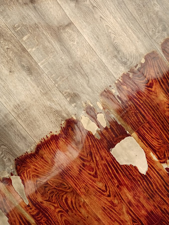 Old linoleum. The floor after the fire.A burnt-out piece of linoleum.の写真素材