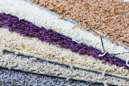 carpet. Samples of carpets for the home. Multi-colored patterns. Pile close-up. Close-up carpet texture.の写真素材
