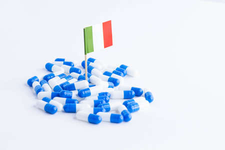 tablets. Medical capsules on a white background. pharmacies in the country. medicines in the state. Lots of capsules for treatment. Pharmacy network of the country.の写真素材