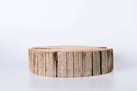 Wooden stand for goods. Stand mockup. New Years card for advertising.の写真素材
