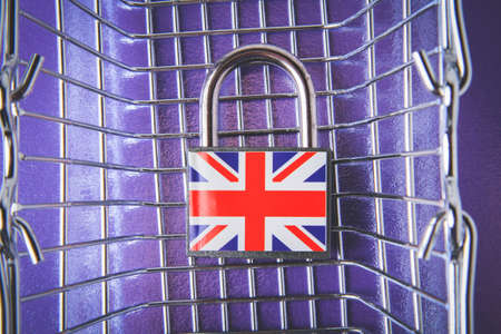 Red great britain sanctions closed on white background. economic crisis symbol. business concept. Sanction concept. country symbol. London, uk. Russian financial crisis.の写真素材