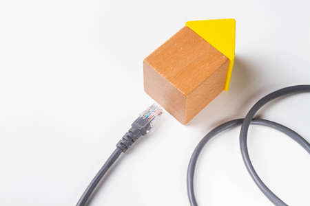 Internet connection to the house. Internet cable and installation. Installation of equipment in the house.の写真素材
