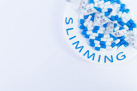 weight loss pills. obesity treatment. overweight problems. Biologically active food supplement.の写真素材